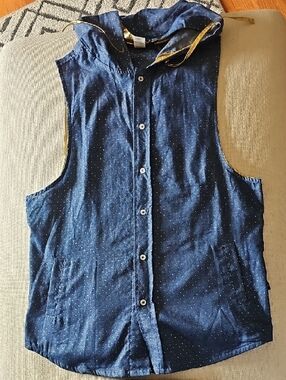 Andrew Christian Navy Blue Polka Dot Shirt with Gold Accents